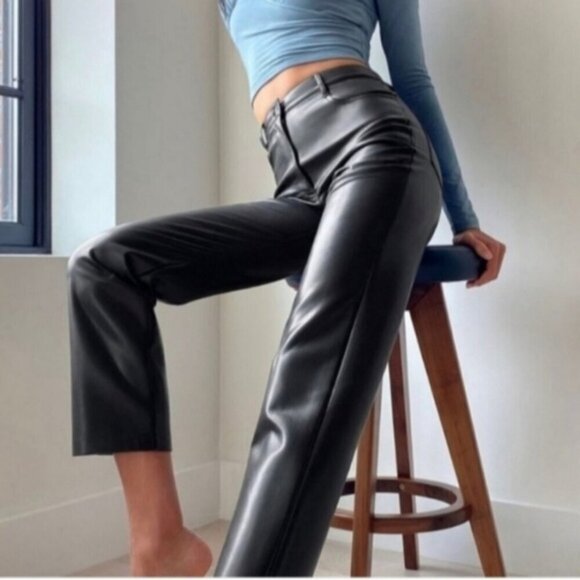 Aritzia Pants - Aritzia Wilfred The Melina Pant Black Vegan Leather Straight Leg Pants High Rise